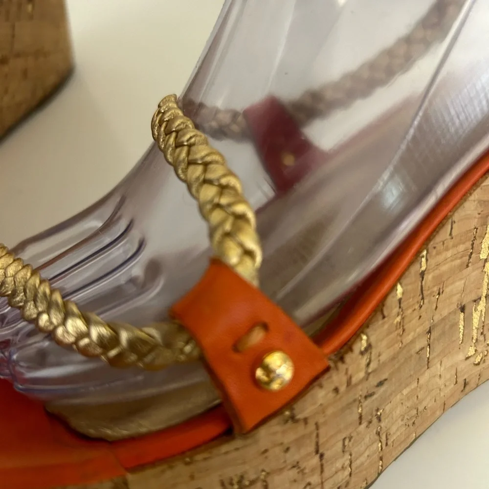 Kate Spade Women's Orange and Gold Bali Wedges Size 9 - Picture 6 of 14